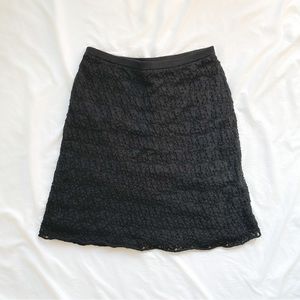 Eileen Fisher Washable Wool Lace A-Line Black Skirt Boho Crochet Skirt Luxury S
